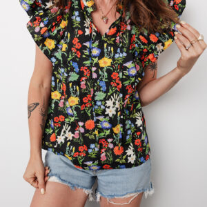 Blusa Negro Manga Volado Escote V