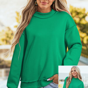 Buzo Verde Brillante Hombro Caído Oversize Cuello Alto