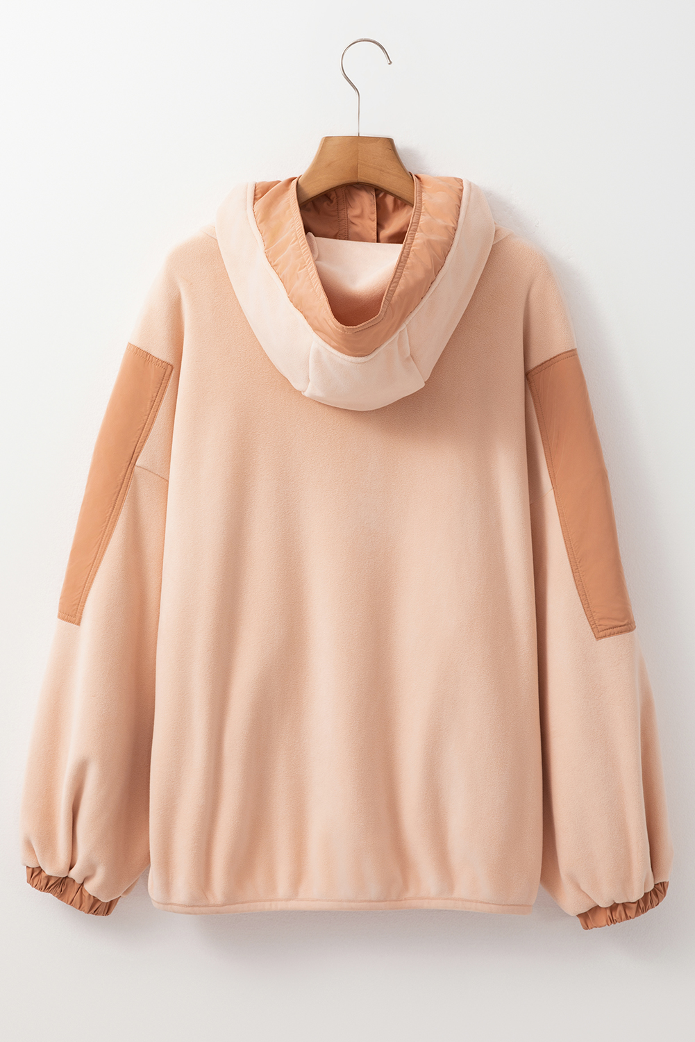 Hoodie Beige Francés Claro Patchwork Oversize Con Cierre - Image 5
