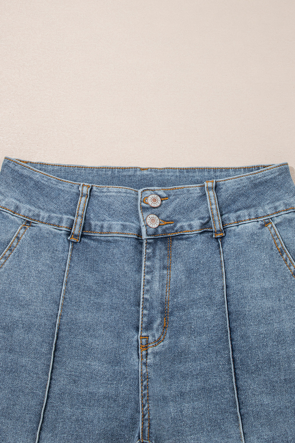 Jean Crepúsculo Azul 2 Botón Tiro Alto Vivo Ribete Bootcut - Image 6