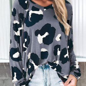 Top Gris Estampado Leopardo Suelto