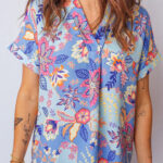 Blusa Violeta Floral Manga Corta Escote V