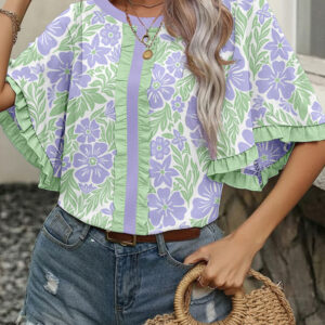 Blusa Violeta Con Volados Manga Corta