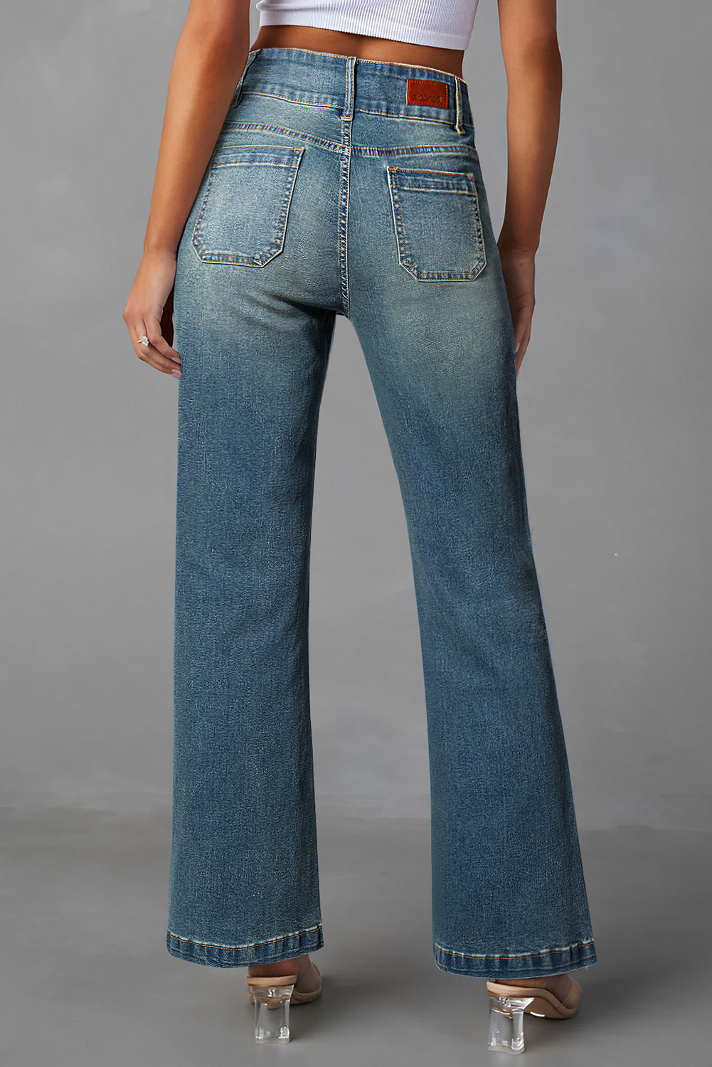 Jean Celeste Doble Botón Aplicado Bolsillo Pierna Oxford - Image 5