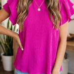Blusa Rojo Rosado Con Volados Manga Corta