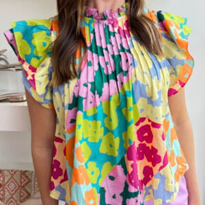 Blusa Multicolor Plisado Manga Volado