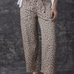 Jean Caqui Animal Print Leopardo Estampado Cordón Elástico