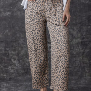 Jean Caqui Animal Print Leopardo Estampado Cordón Elástico