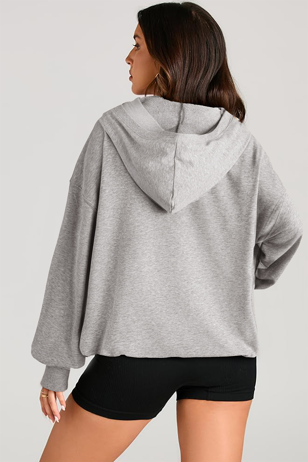 Hoodie Gris Claro Bolsillo Canguro Oversize Con Cierre - Image 2