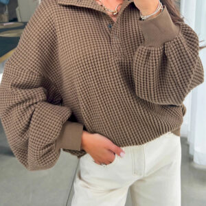 Top Rosa Antiguo Con Botones Holgado Con Cuello