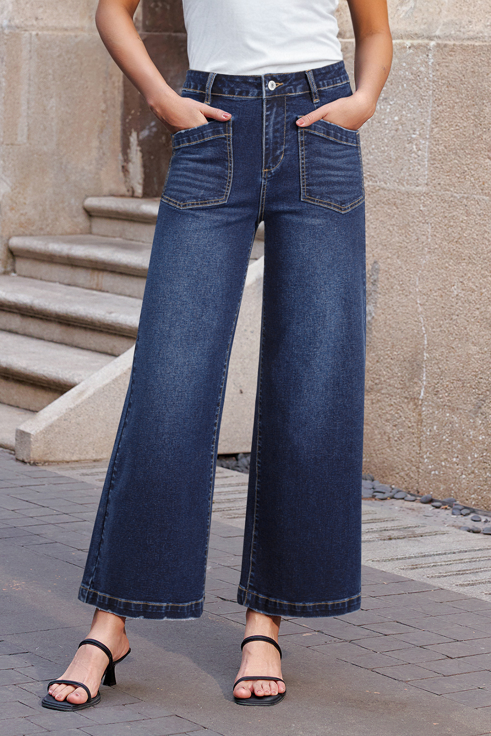 Jean Sail Azul Minimalista Aplicado Bolsillo Relajado - Image 3