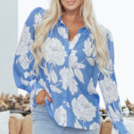 Camisa Azul Celeste Plisado Manga Abullonada