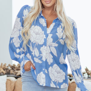 Camisa Azul Celeste Plisado Manga Abullonada