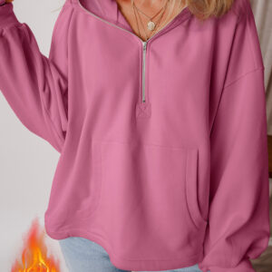 Hoodie Lila Frisado Suelto Con Cierre
