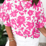 Blusa Rosa Con Volados Manga Corta Suelta Cuello Redondo