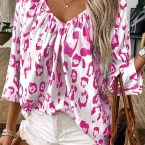 Blusa Rosa Manga 3/4 Escote V