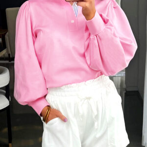 Buzo Rosa Patchwork Con Cuello