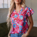 Blusa Rojo Rosado Con Volados