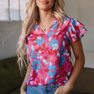 Blusa Rojo Rosado Con Volados