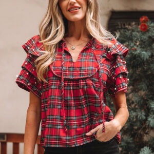Blusa Rojo Con Volados Manga Corta