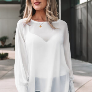 Blusa Blanco Fruncido Elástico Manga Larga
