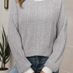 Camisa Gris Acanalado Cuello Redondo