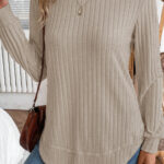 Top Gris Azulado Acanalado Cuello Redondo