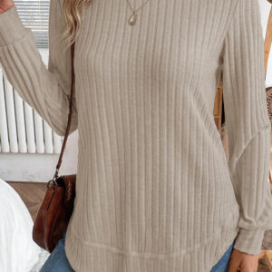 Top Gris Azulado Acanalado Cuello Redondo