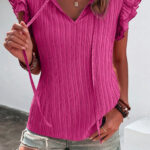 Blusa Rojo Rosado Con Volados Escote V