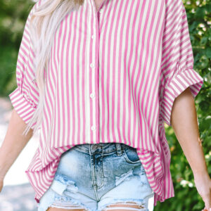 Camisa Rosa a Rayas Oversize