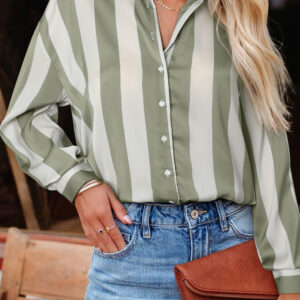 Camisa Verde A Rayas Relajada
