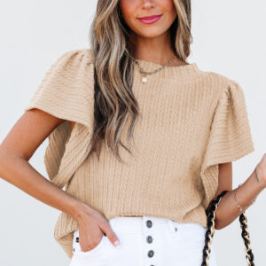 Blusa Beige Con Textura Manga Volado