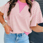 Blusa Rosa Suave Con Volados Manga Corta
