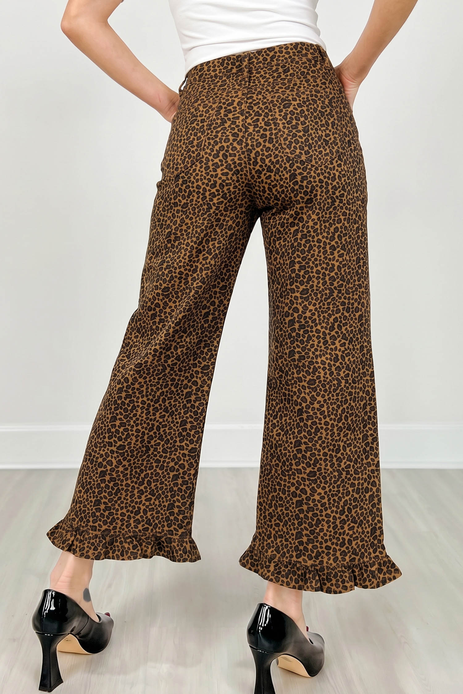 Jean Marrón Animal Print Leopardo Estampado Con Volados - Image 4