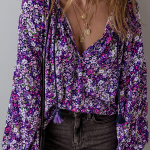 Blusa Violeta Boho Manga Globo Escote V