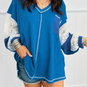 Blusa Azul Celeste Floral Escote V