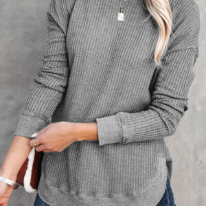 Top Gris Tejido Waffle Cuello Redondo
