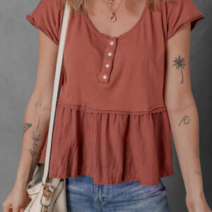 Blusa Castaño Con Volados Manga Corta