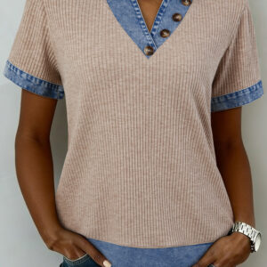 Blusa Beige Combinado Con Cuello