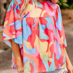 Blusa Multicolor Estampado Abstracto Manga Ancha