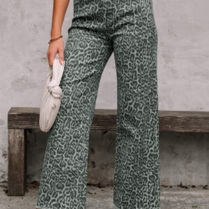 Jean Gris Animal Print Leopardo Deshilachado Borde Pierna