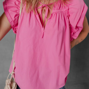 Blusa Rosa Suave Con Volados Escote V