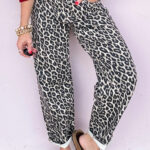 Jean Negro Animal Print Leopardo Estampado Barrel