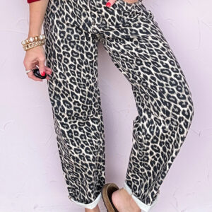 Jean Negro Animal Print Leopardo Estampado Barrel