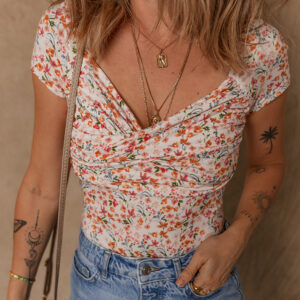 Body Naranja Floral Manga Corta