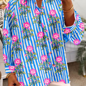 Camisa Azul A Rayas Suelta