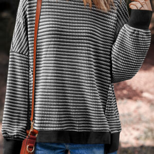 Top Negro a Rayas Acanalado Oversize