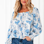 Blusa Azul Celeste Fruncido Elástico Manga Larga