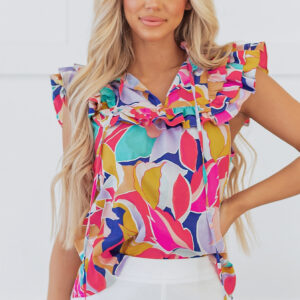 Blusa Rosa Con Volados Manga Volado Escote V