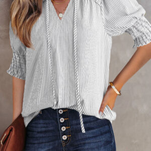 Blusa Gris a Rayas Manga Corta Escote V